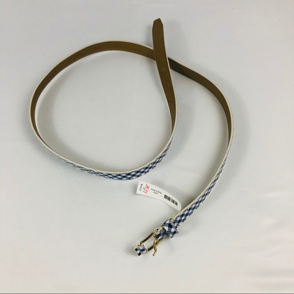 New Talbots Leather Belt Blue White Checks Size M